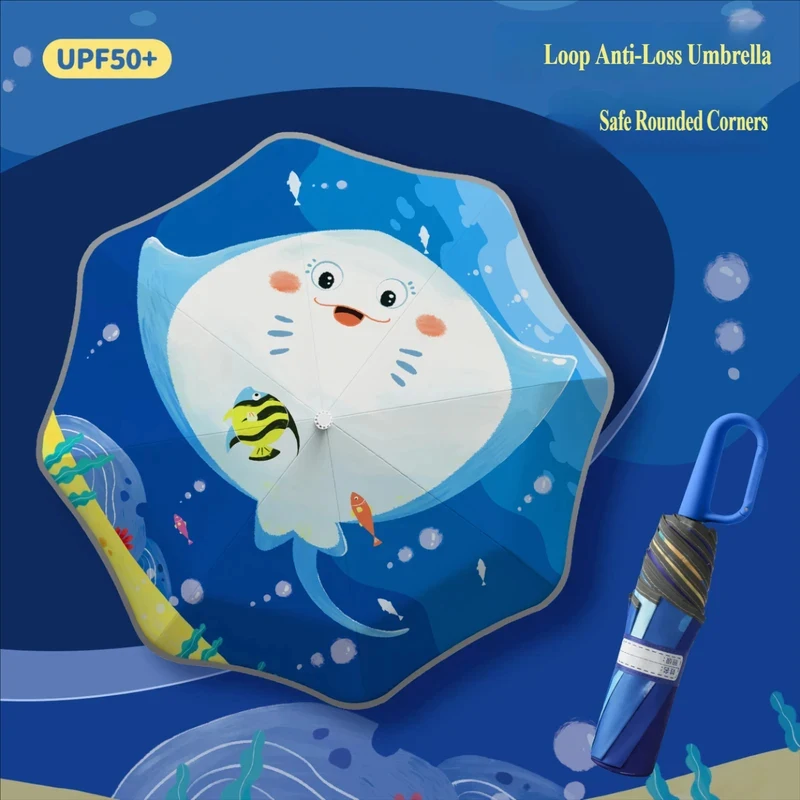 Free Shipping Buckle Kids Folding Umbrella Cartoon Pattern Sun Rain Umbrella For Primary School Boys Girls Easy To Carry