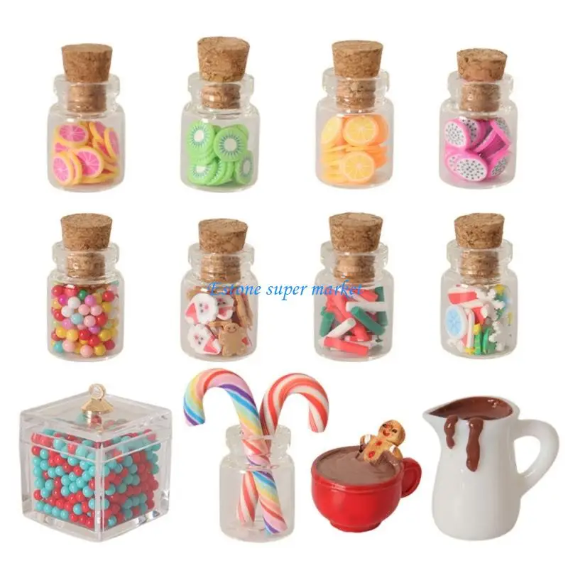 090B 12pcs Miniature Christmas Candy Bottles Set 1/12 Doll House Accessories With Colorful Slices Craft Model Scene Decoration
