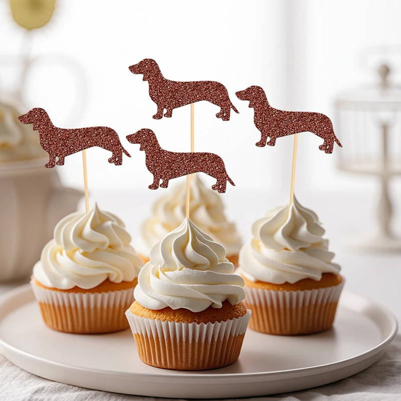 YOMDID 24 Stück Dackel-Kuchenaufsätze, Welpen-Cupcake-Topper, Hunde-Geburtstags-Cupcake-Picks, Dackel-Haustier-Themen-Partydekorationen – Detail 12