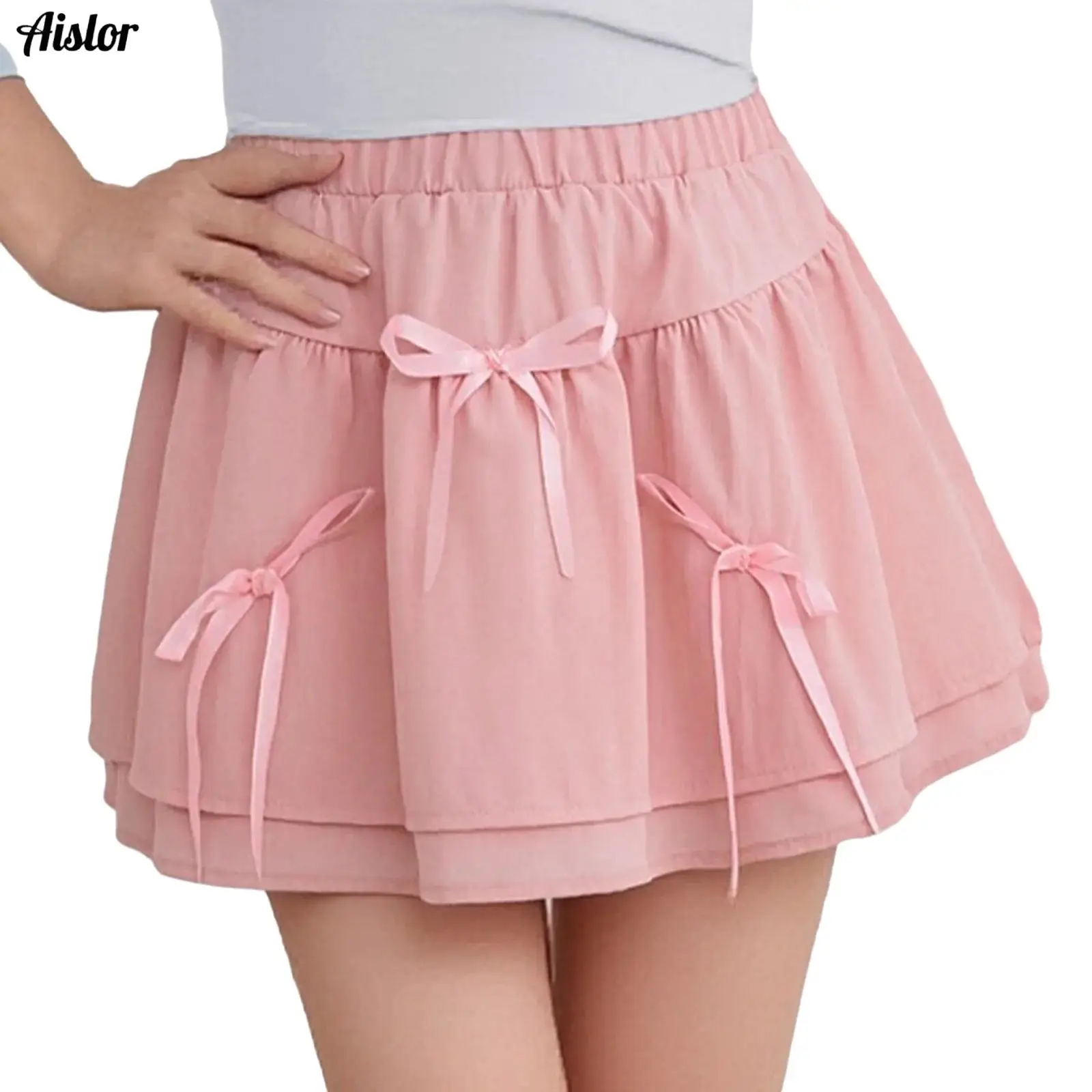 

Детская милая двухслойная юбка с рюшами и бантом для девочек, летняя мини-юбка с эластичным поясом и встроенными шортами для путешествий на пляже