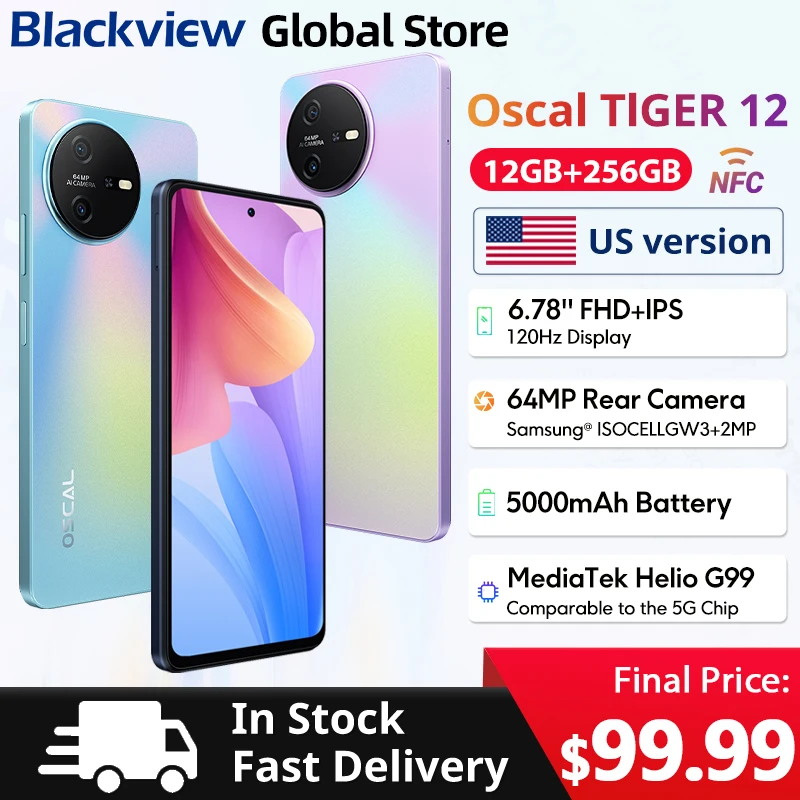 Blackview OSCAL TIGER 12 Smartphone NFC 6.78'' FHD+ IPS 2.4K 120Hz Display 12GB 256GB 64MP Camera 5000mAh Battery cellphone