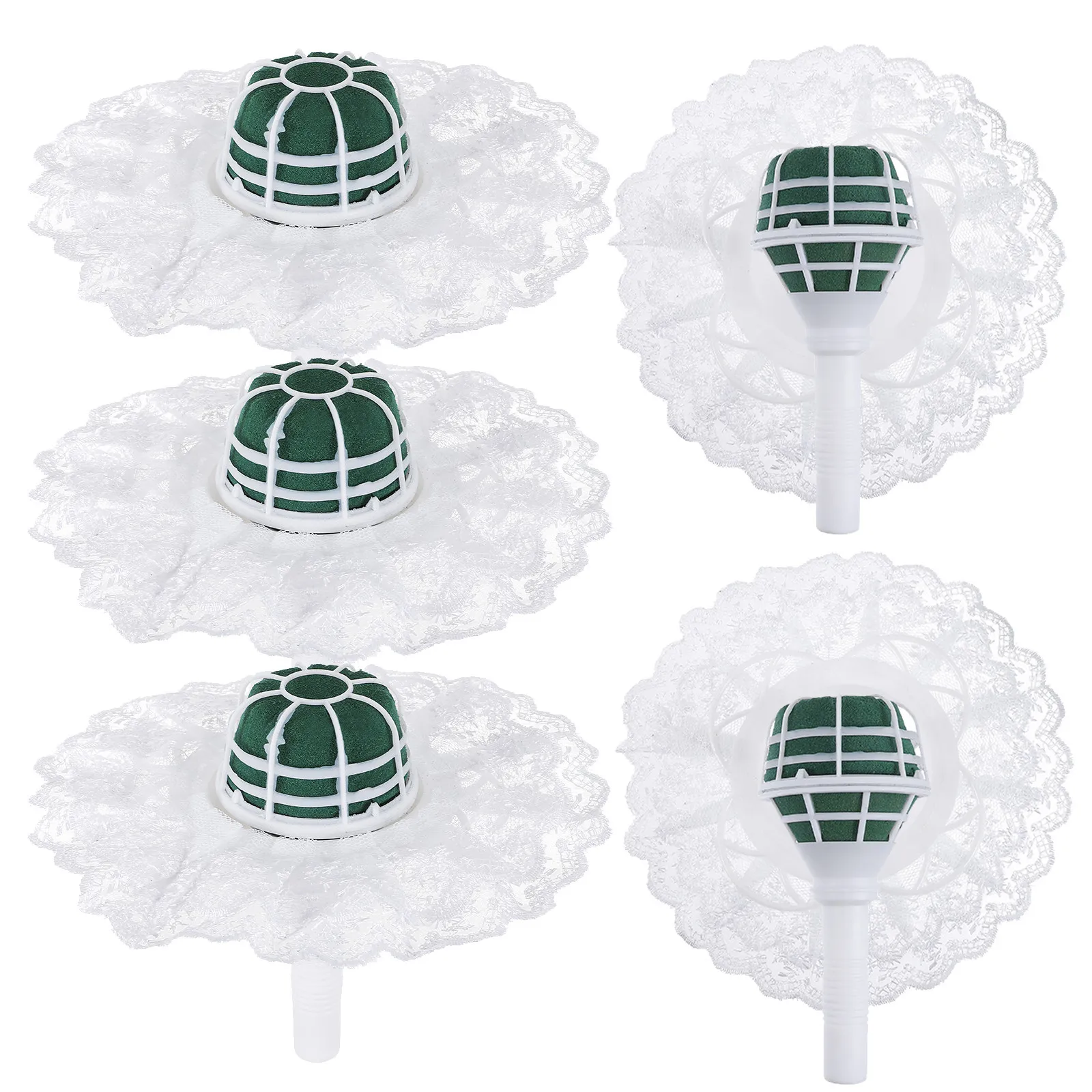 

5Sets Bridal Bouquet Holder Fresh Flower Arrangement Tool Elegant Lace Edge Foam Floral Handle Wedding DIY Flower Stem Holder
