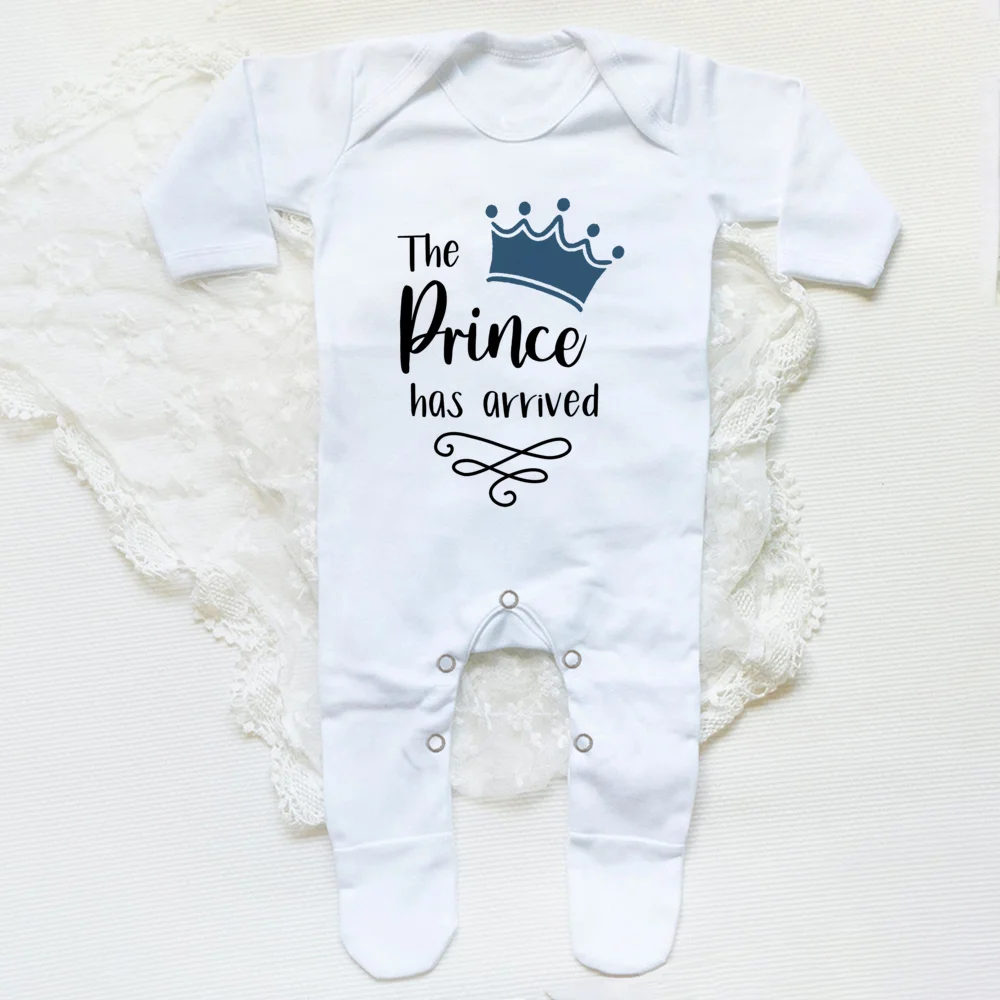 The Prince Has Arrived Print Baby Babygrow Sleepsuit Vest Bodysuit Newborn Boys Coming Home Hospital Clothes Infant Shower Gift