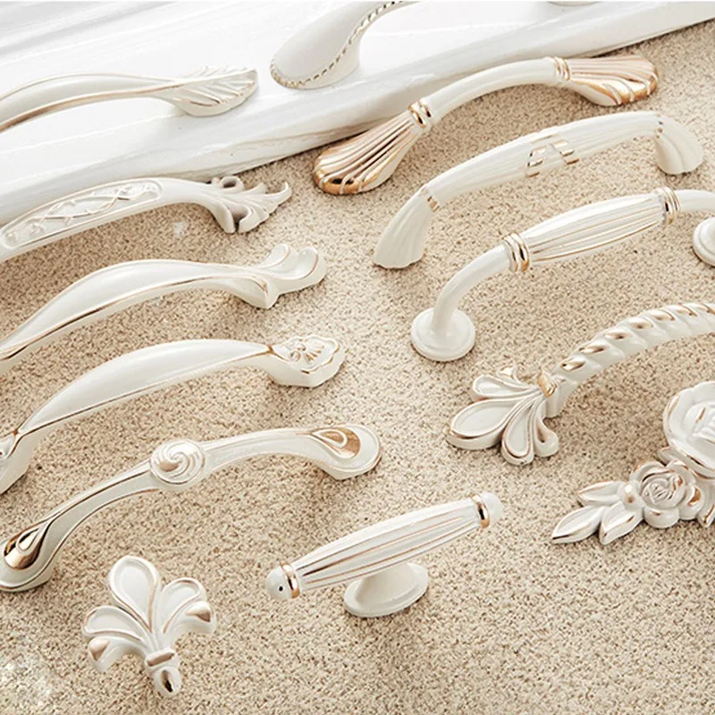 20Pcs Zinc Aolly Ivory White Cabinet Handles Kitchen Cupboard Door Pulls Drawer Knobs European Fashion Furniture Handle Hardware