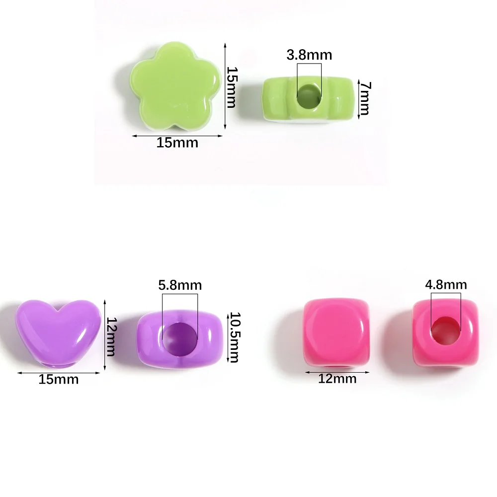30/50pcs Acrylic Candy Color Beads Square Heart Flowers Shaped Spacer Beads for DIY Necklace Bracelet Jewelry Making Finding image 2