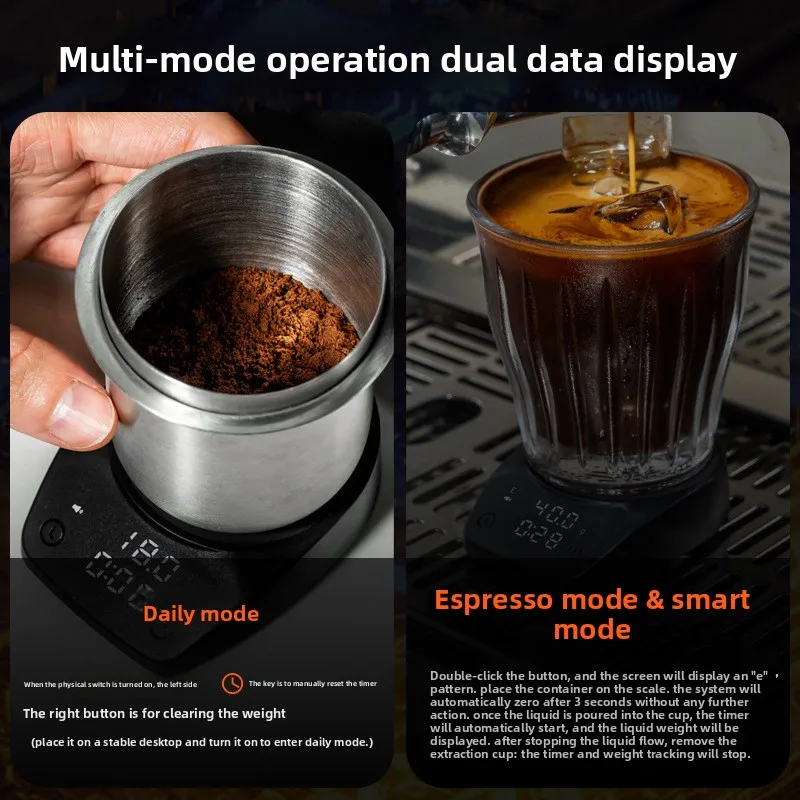 Mini Coffee Scale 0.1g Precision 2kg with Timer Rechargeable Espresso Drip Tray Gram Scale