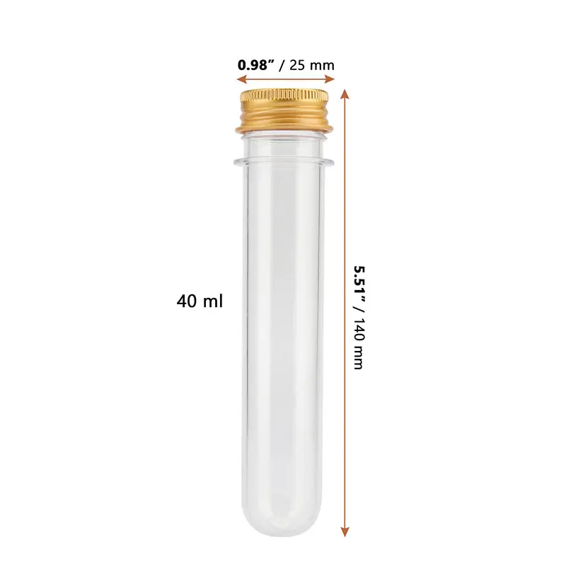 20Pcs 40ml Clear Test Tubes Clear Plastic Test Tubes with Gold Screw Caps Plastic Tubes for Craft Wedding Decor