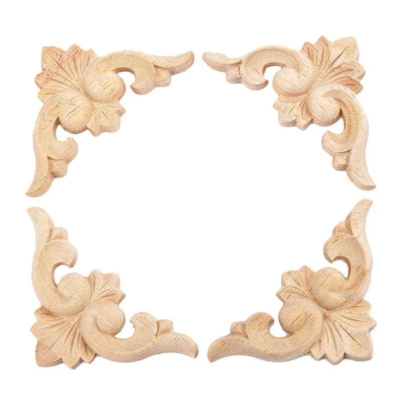 

A36T-32Pcs 6 X 6Cm European Style Wood Carved Corner Onlay Applique Furniture Unpainted Door Decor