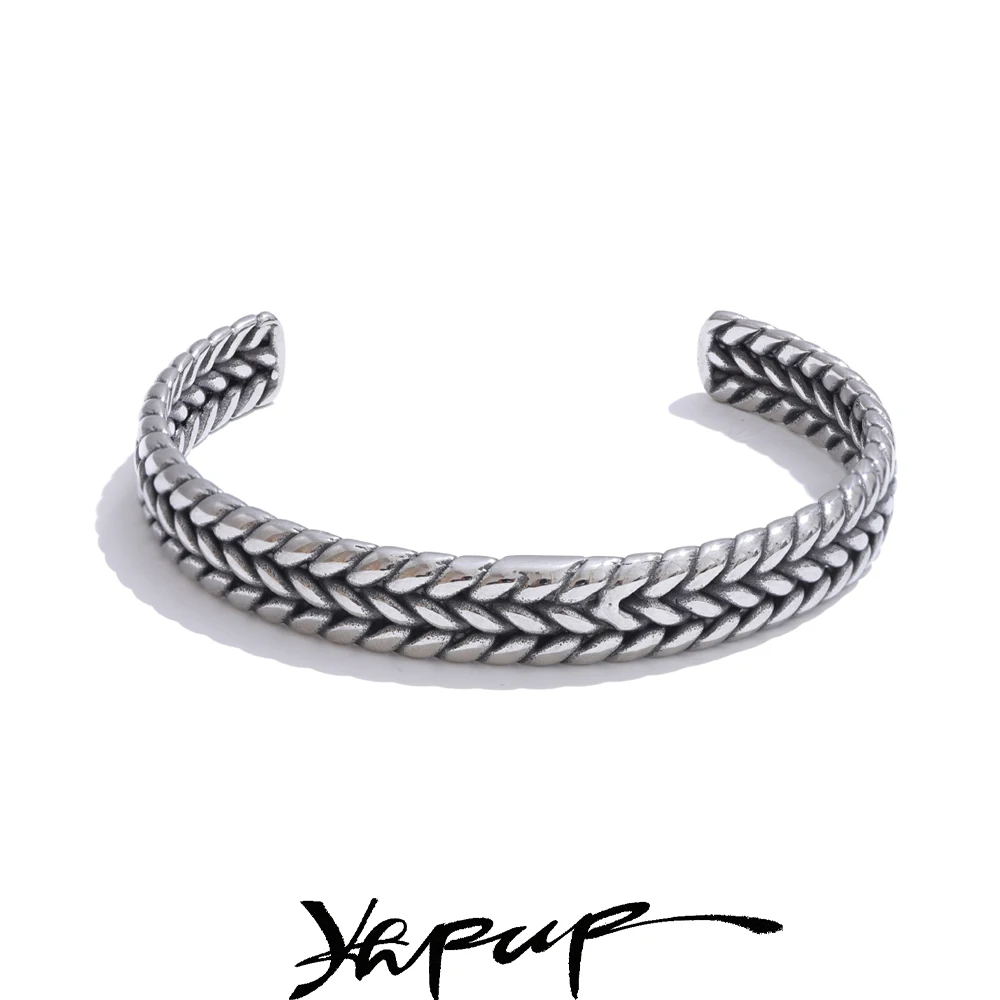 Yhpup 316 Stainless Steel Cuff Vintage Bracelet Bangle Jewelry for Men Retro Waterproof Classic Fashion Wrist Accessories