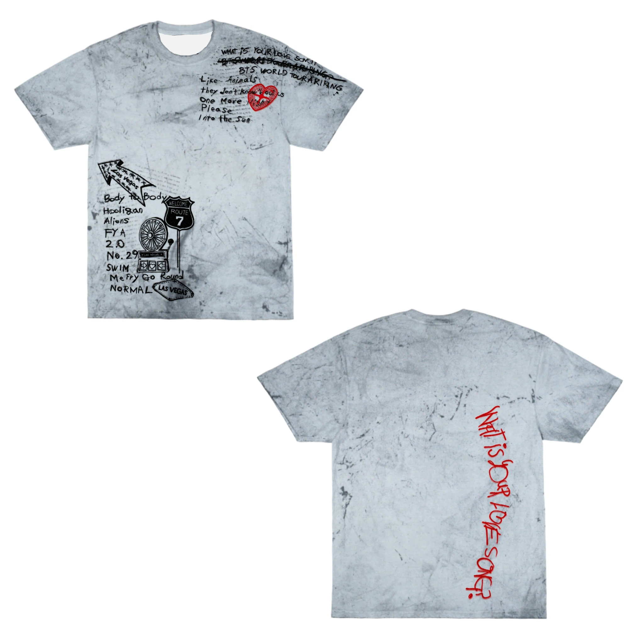 Image of BTS WHAT IS YOUR LOVE SONG Tour 2026 Las Vegas Unisex T-Shirt, Kpop Mode Atmungsaktives Oberteil, Herren Damen Y2k Oversized T-Shirt