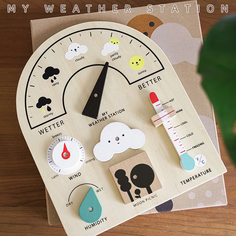 Children's Wooden Weather Station Observatory Weather Knowledge Practice Early Education Scientific Exploration Tool Cognition