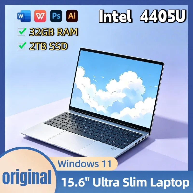 Portátil Ultra Delgado Intel Pentium 4405U con Windows 11, Pantalla de 15.6 Pulgadas, 16 GB de RAM, SSD de 2 TB, Portátil para Juegos, Oficina y Estudio, Resolución de 1920x1080