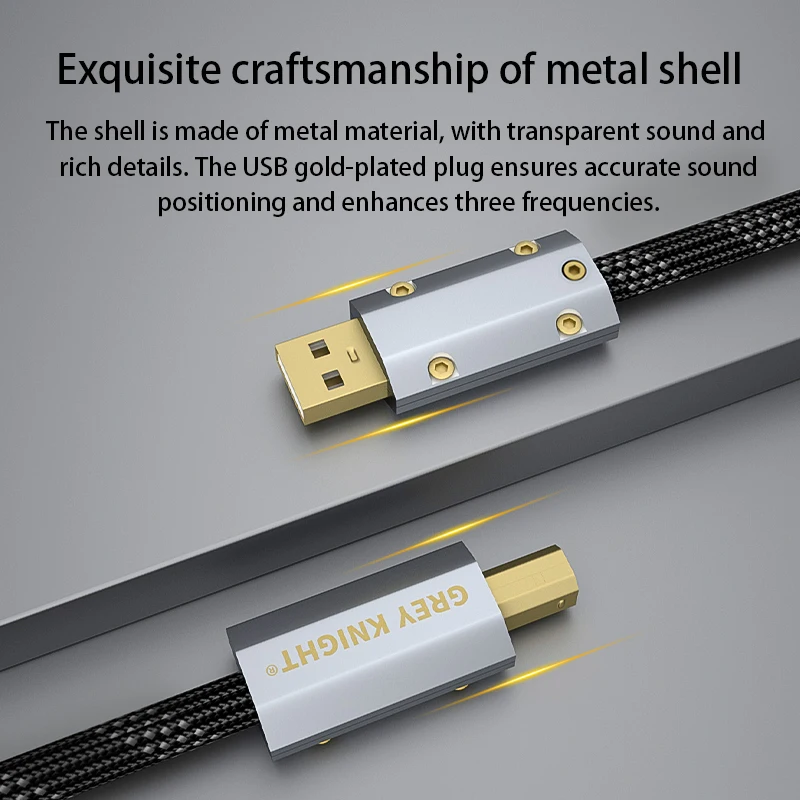 Grey Knight hifi USB cable high fidelity pure silver four core audio cable USB 2.0 DAC decoder data connection cable