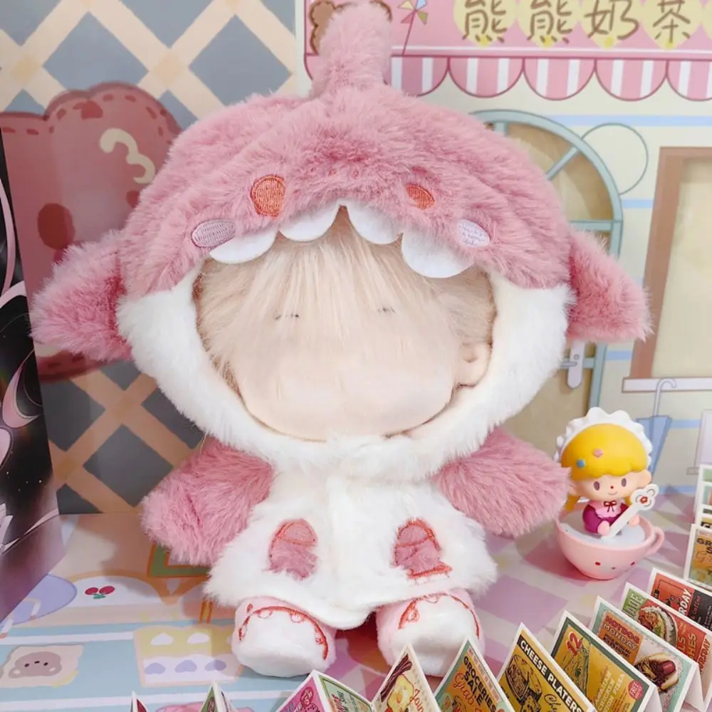 20 ซม.ตุ๊กตาเสื้อผ้าสีชมพูตุ๊กตาอุปกรณ์เสริมการ์ตูน Shark Coat เล่น House เปลี่ยนชุด Miniature Plush Hoodies
