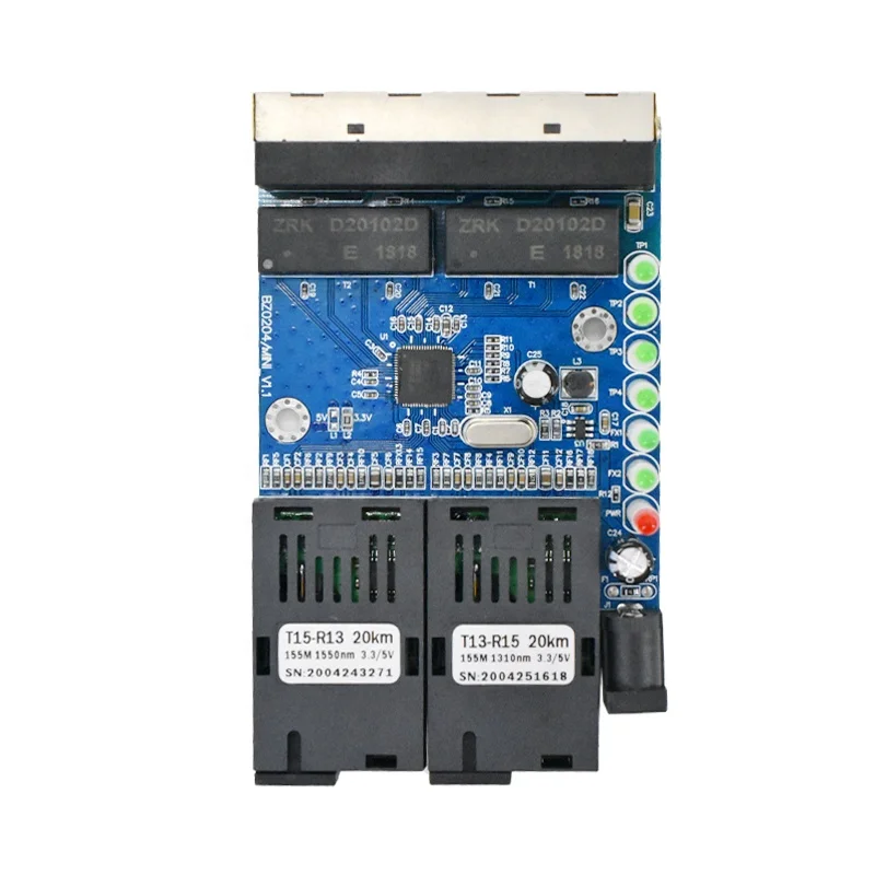 Wanglink Ethernet Switch Media Converter Single Mode 4 RJ45 dan 2 SC Fiber Port 10/100M PCBA