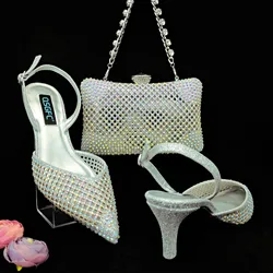 QSGFC Silver Color Hollow Design With Pointed Shoes And Fashion Three-Dimensional Bag Cozy Rhinestones Are Suitable For Parties