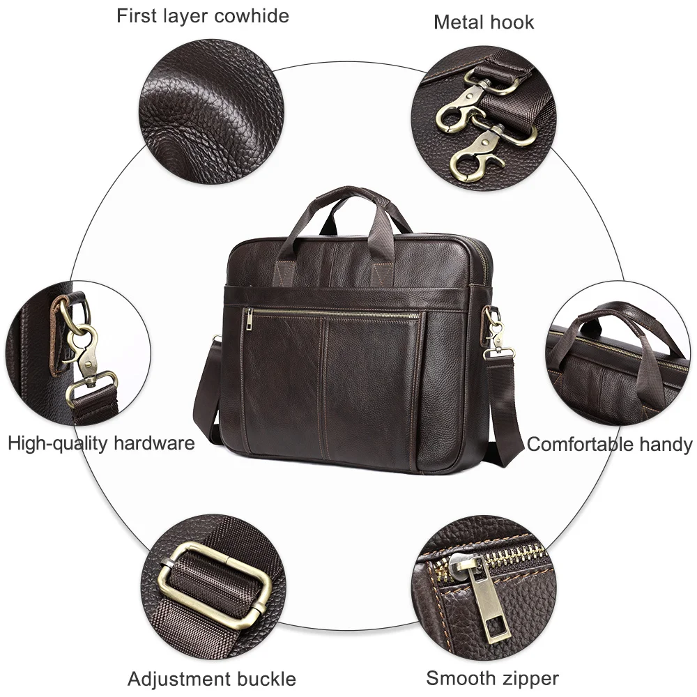 Echte Laptop Lederen 17 Inch Tas Voor Mannen Zwarte Aktetas Business Messenger Bags Heren Grote Reizen