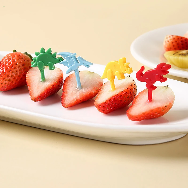 4/6/8/10Pcs Cartoon Dinosaur Fruit Fork Cute Cupcake Top Decoration Food Appetizer Toothpicks Bento Box Accessories