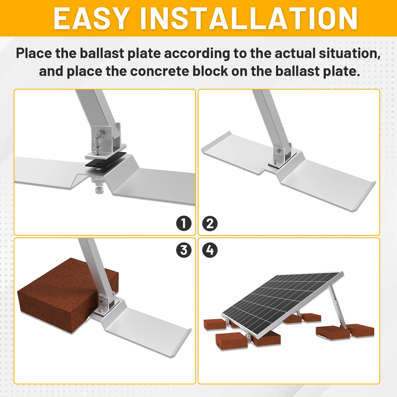 4 Pcs Aluminum Pallet, Shim Block, Ballast Plate, Support for Adjustable Solar Panel Tilt Mount Brackets, Ideal for Lawn, Balcony, Ground, Sand,