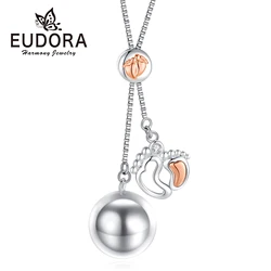 Eudora Harmony Ball Baby Footprint Pendant Pregnancy Bola Baby Chime Ball Angel Caller Necklace DIY Maternity Jewelry Women Gift
