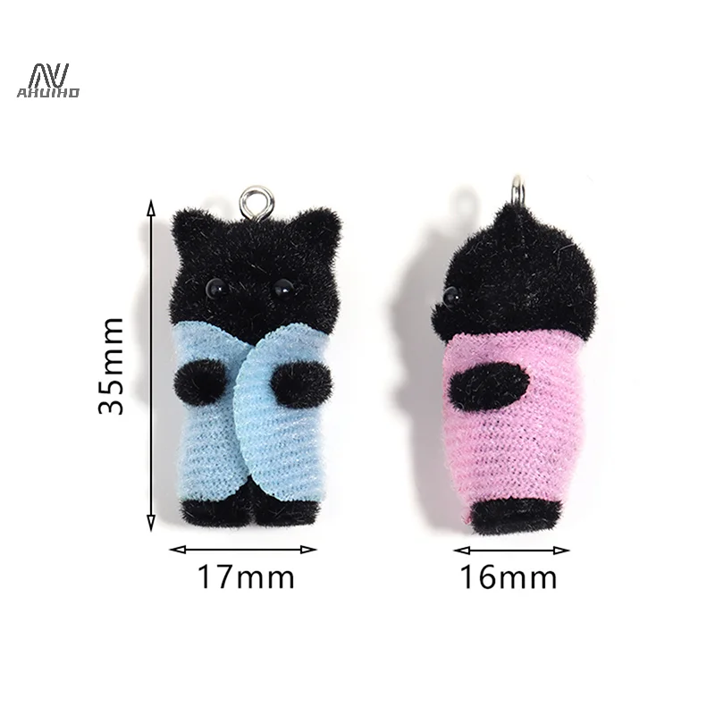 Kawaii 3D Flocking jimat kucing lucu kartun kucing ornamen anting-anting liontin Aksesori DIY kerajinan perhiasan membuat