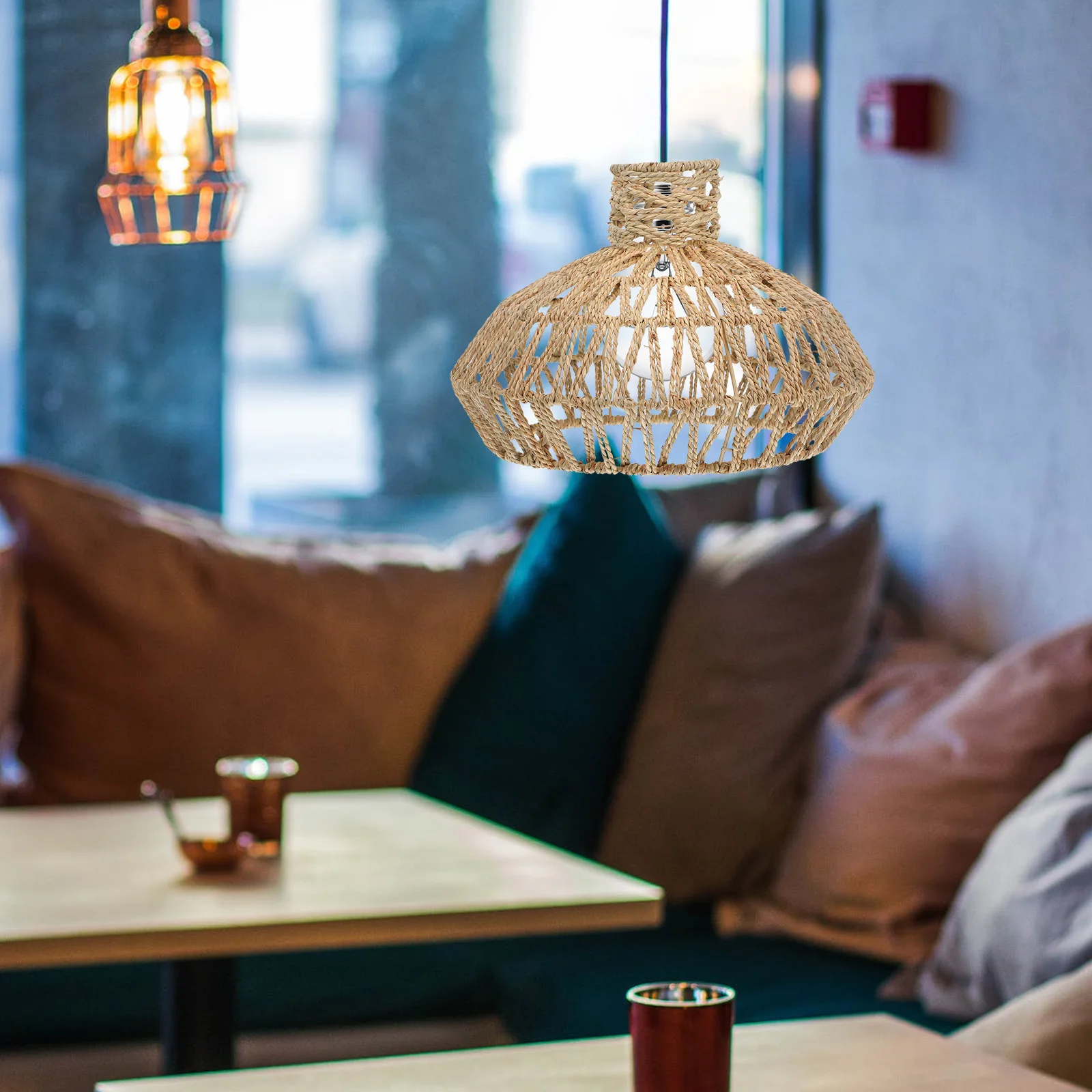 

1pc Braided Straw Rope Lampshade Handmade Woven Ceiling Shade Boho Pendant Chandelier Decorative Hanging Light Cover for Bedroom