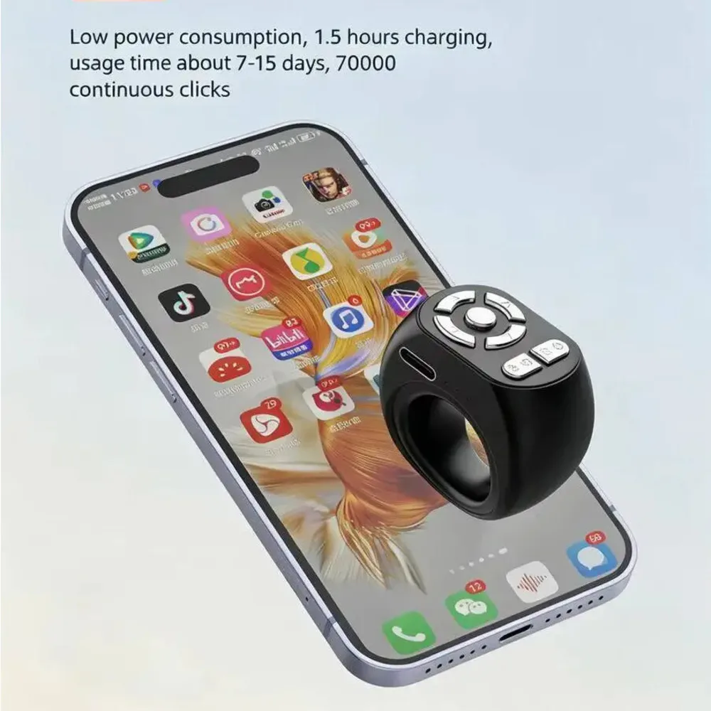Multifunctional Bluetooth Ring Mouse Page Turner Novel Comic Short Video Scroll Selfie Zoom  Fingertip Control Gadget For Phone