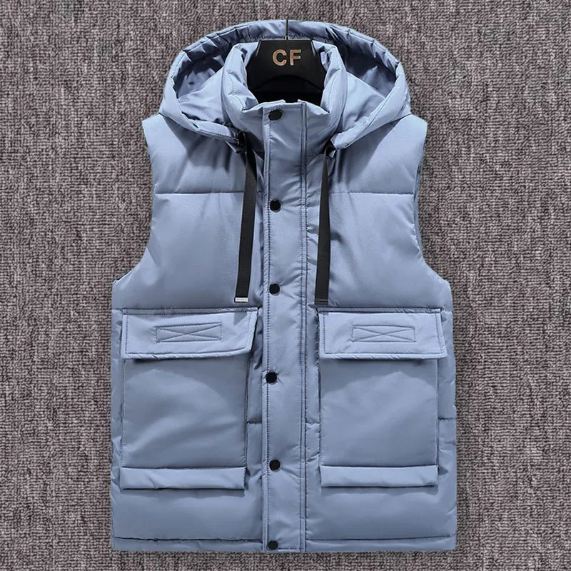 

Men's Winter Vest Jacket Outerwear Removable Hooded Waistcoat Fashion Outdoor Waterproof Padded Puffer Sleeveless Vest