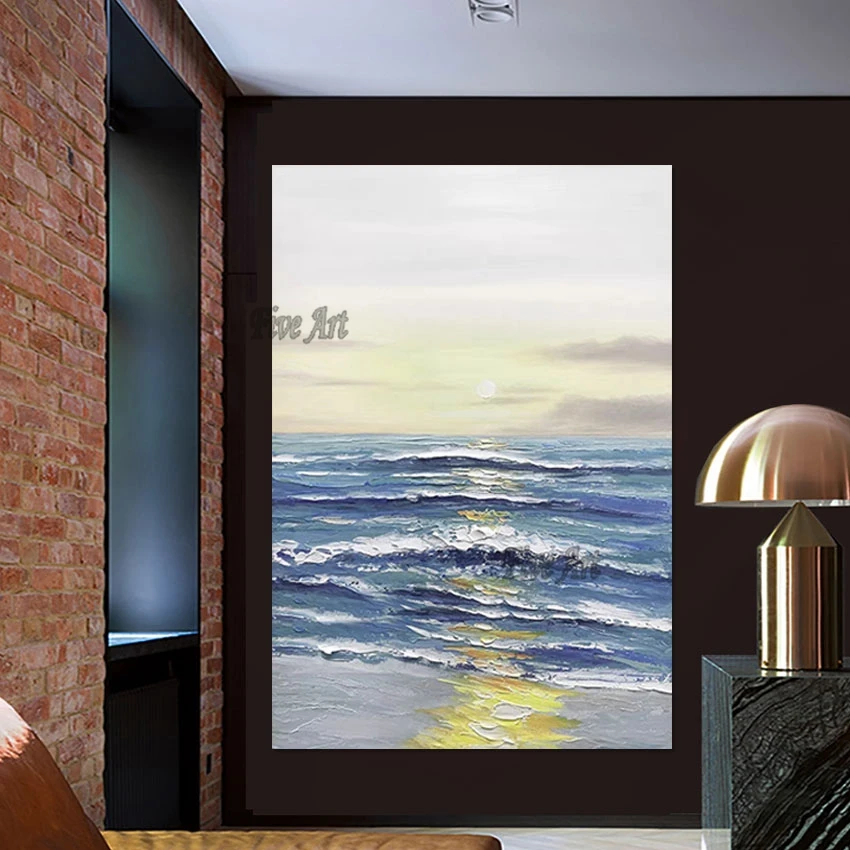 

Современная Абстрактная акриловая живопись, красивый пейзаж, картина без рамки, морская живопись, настенное искусство, холст, декоративные предметы для кафе