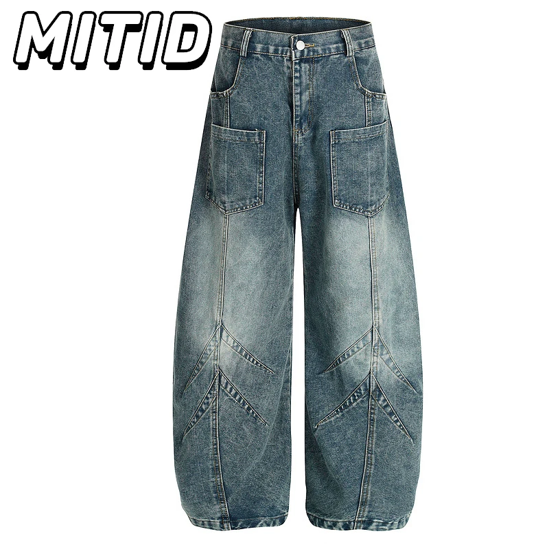 جديد ربيع الخريف الدنيم بانت الرجال الرجعية غسلها المتعثرة منحني سكين الجينز الرجال الهيب هوب بنطال ذو قصة أرجل واسعة سراويل جينز الرجال