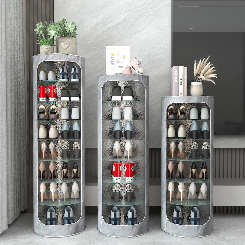 Creative household space-saving door storage cabinet Simple light luxury shoe rack High vertical small apartment round rotating
