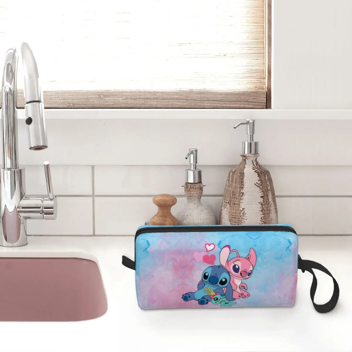 Custom Stitch Angel Makeup Bag for Women Travel Cosmetic Organizer Fashion Disney Anime Storage Toiletry Bags