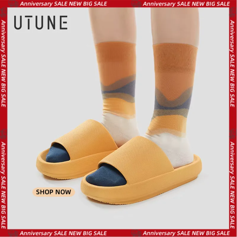 

UTUNE 4.5CM Sandal Slides Women Men Couple Thick Sole Soft Indoor Platform House Shoes Men Bathroom Home Summer EVA Non-slip San