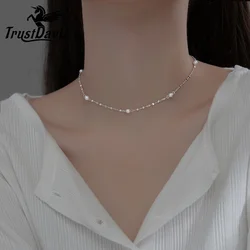 Trustdavis Real 925 Sterling Silver Fashion Synthesis Pearl Chain Clavicle Necklace For Women Wedding Party S925 Jewelry DA2315