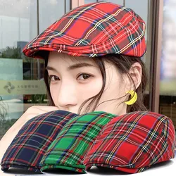 Fashion Stripe Lattice Berets Hat French Women Men Spring Winter Windproof England Cap Duckbill Visor Hat Literary Checkered Cap