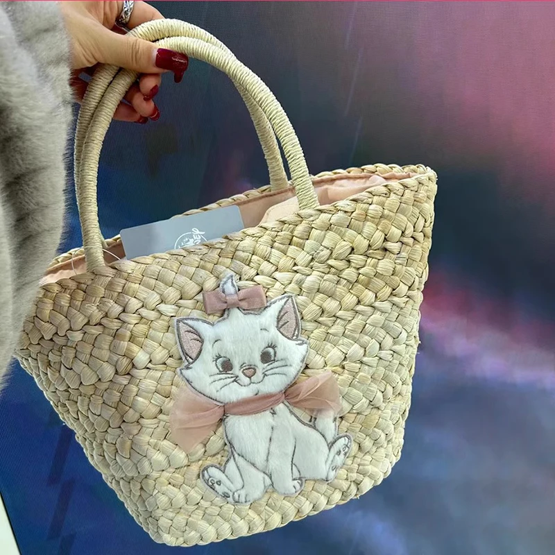 2024 New Product Mary Cat Handwoven Women Beach Small Fresh Large Capacity Handbag Shopping Bag Handbag Girls Holiday Gift