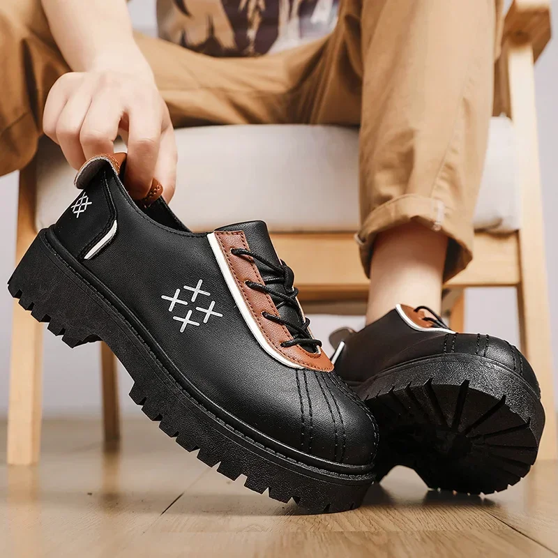Men Business Shoes Anti Slip Sole Stylish Casual Leather Shoes Lace Up Design Matte Surface for Daily Matching Zapatos De Hombre