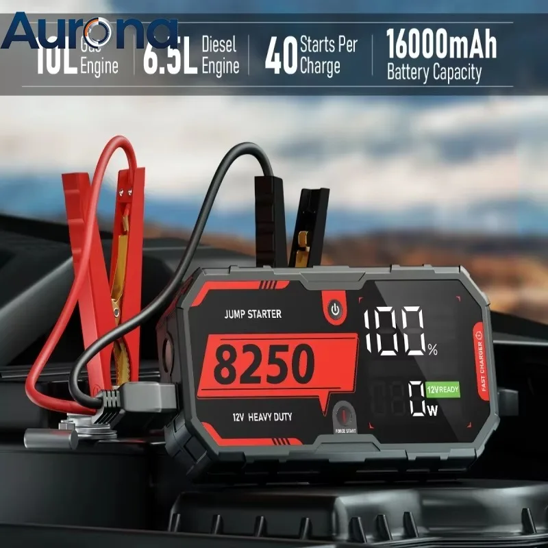 【Professional】8250A Car Jump Starter,16000mAh 12V Portable Car Battery Booster Jump Box For 10L Gas & 6.5L Diesel Engine With Di