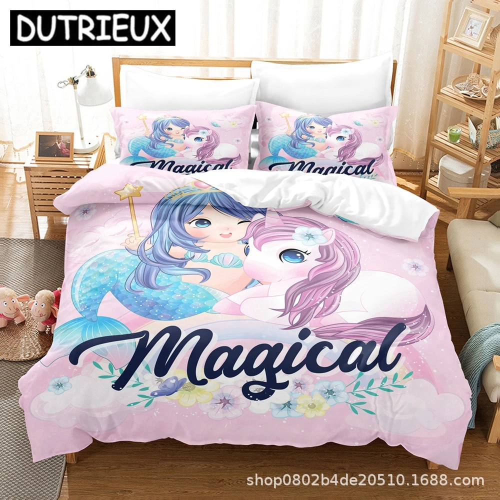 

Mermaid 3D Bedding Set Beautiful Mermaid Unicorn Twin Queen King Quilt Cover Pillowcases Polyester For Girls Duvet Cover Sets