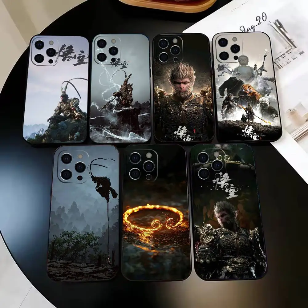 

game Black Myth Wukong Phone Case For iPhone Max,Plus,Air,X,XS,XR,SE,17,16,15,14,13,12,11,Pro,Black Silicone Case(one))