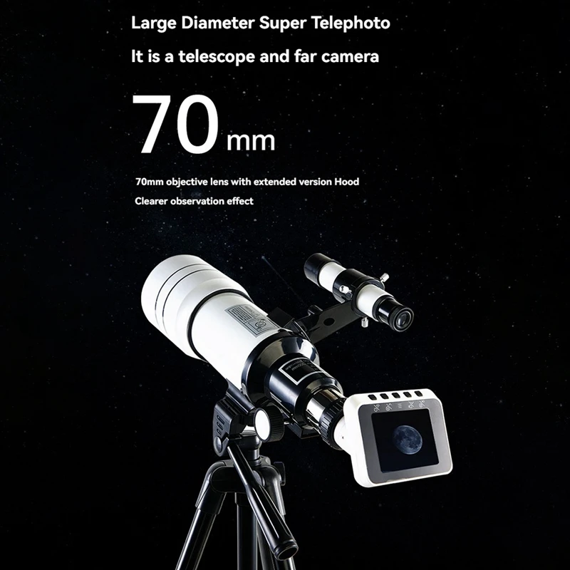 Telescopio astronómico profesional Monocular 70300, ocular electrónico de 70MM de gran apertura para observación de estrellas y aves