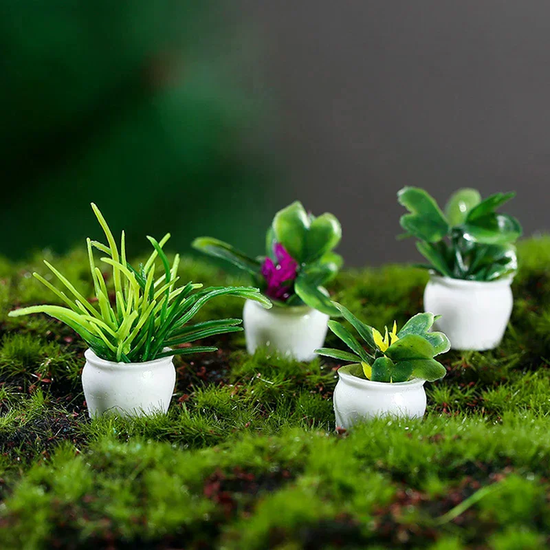 4Pcs 1:12 Dollhouse Miniature Mini Tree Potted For Green Plant In Pot Doll House Furniture Home Decor Simulation Potted Plants