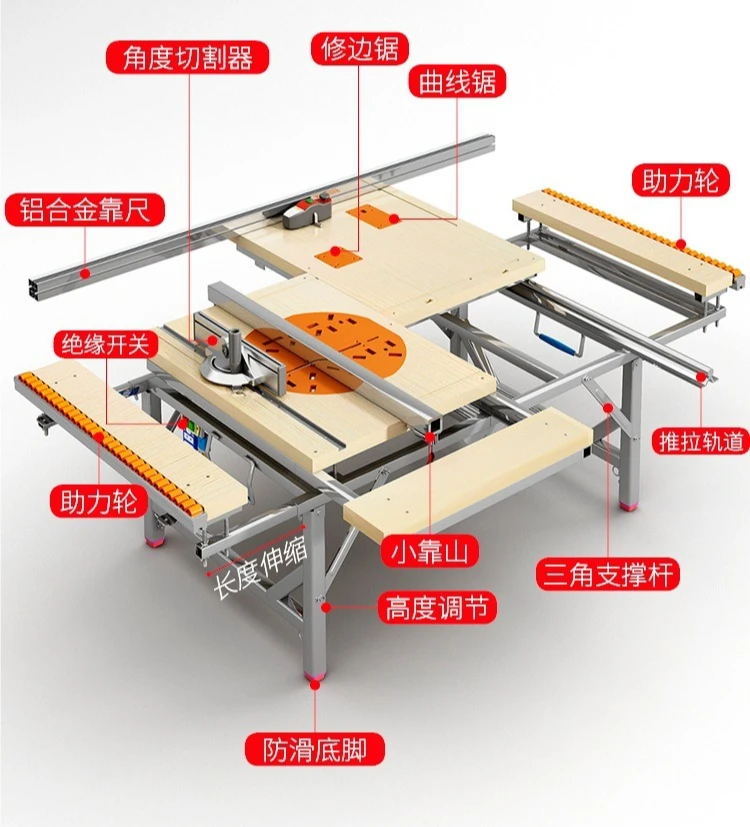 220V Portable Worktable Saw, Small Lifting Table, Folding Saw Bench, Woodworking Workbench, Multi-Functional Slide Table, Saw