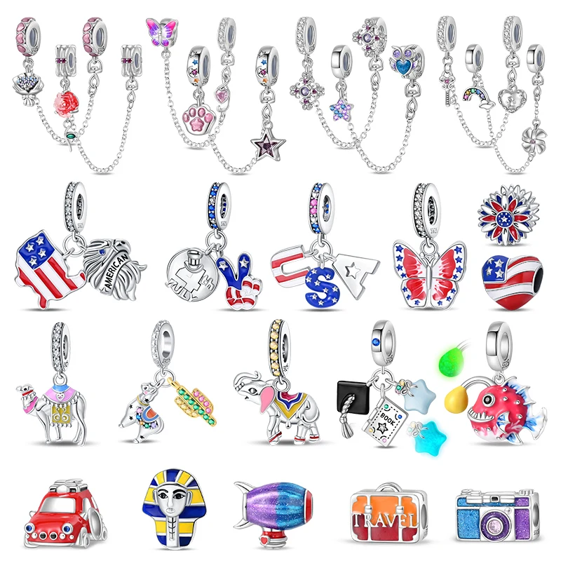 

New 2024 925 Sterling Silver American Logo Charm Egyptian Camel Beads for 3mm Original Bracelet DIY Jewelry Birthday Gift
