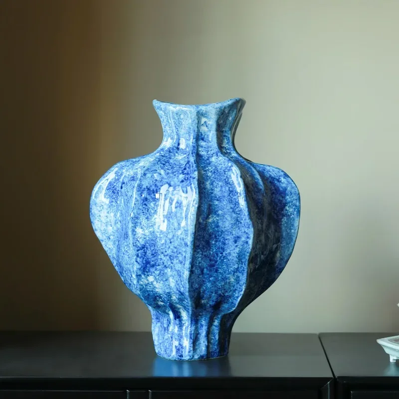 Jingdezhen Porcelain Vase Handmade Ceramic Vase Wabi Sabi New Chinese Style Home Decor for Living Room Entryway Centerpiece
