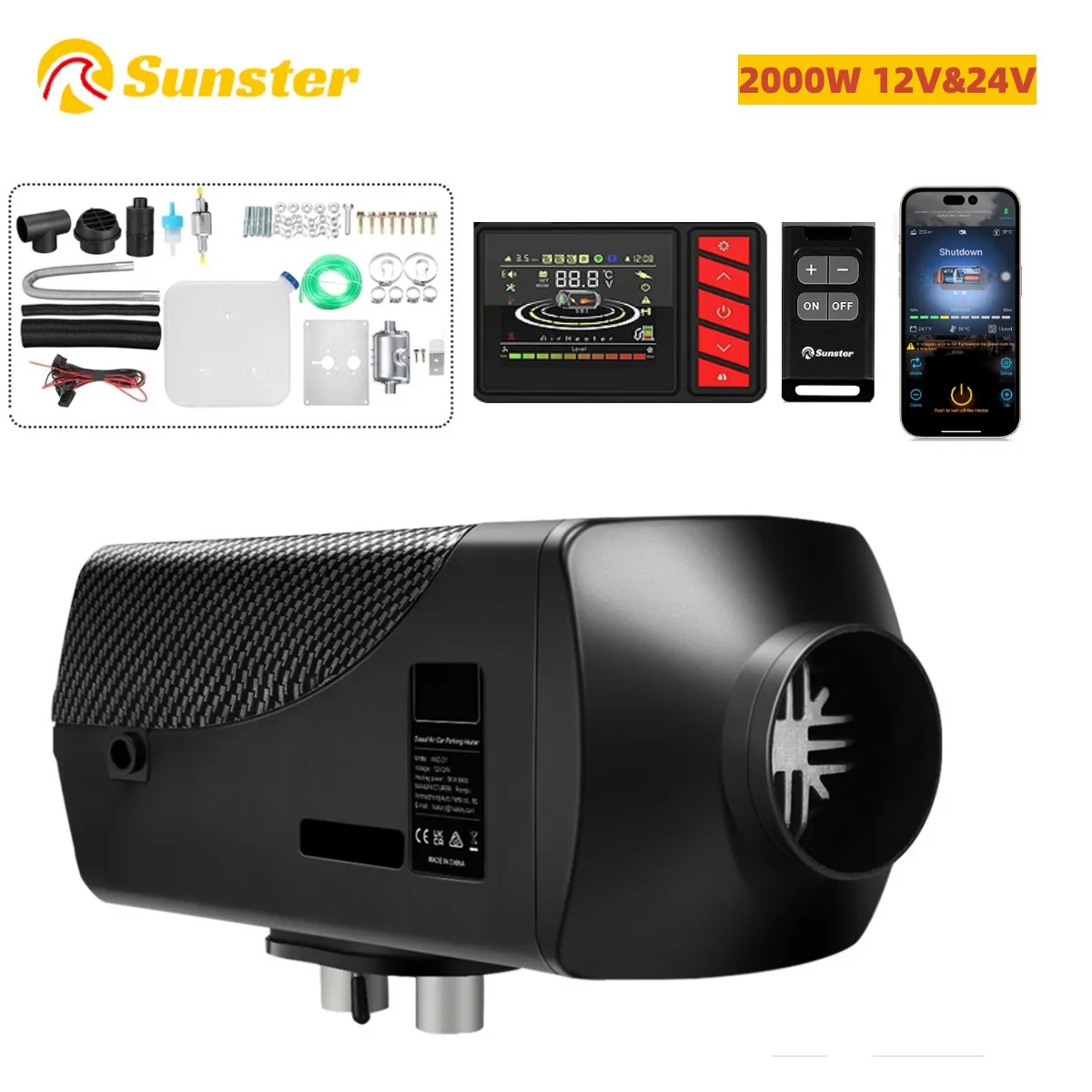 Diesel Heater 2KW 12V/24V Diesel Air Parking Heater with Bluetooth APP Control Upgraded LCD Switch Fast Heating for RV Car Truck