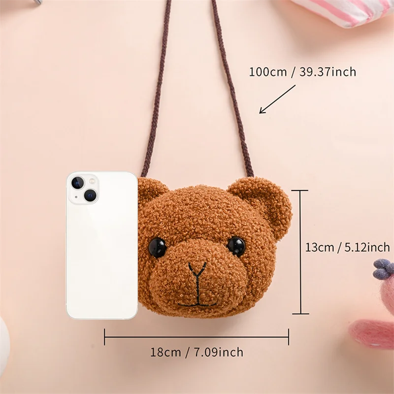 1 PCS Childrens Cartoon Bear Backpack Plush Purse Little Girl Plush Animal Shoulder Bag