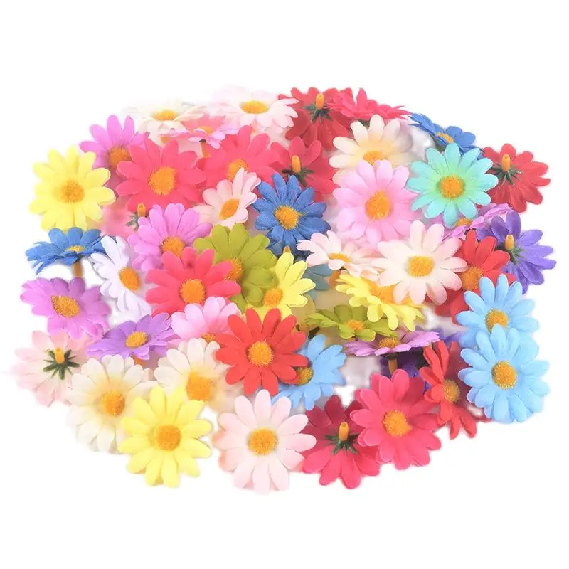 50 sztuk Dasiy sztuczne kwiaty 3.5cm sztuczny kwiat głowa dla domu ślubna dekoracja ogrodowa DIY wieniec panny młodej akcesoria rzemiosło prezentowe