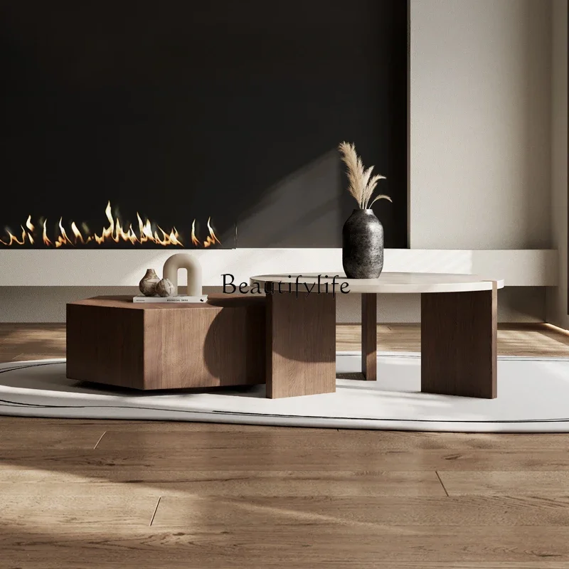 Italian minimalist coffee table combination round imported smoked wood coffee table creative living room