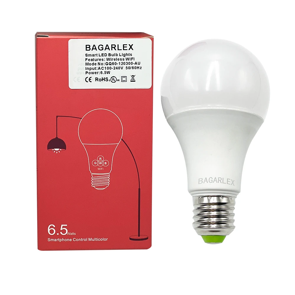 BAGARLEX Smart Bulb Dimmable RGBW Smartphone APP Vioce Control WiFi LED Bulb Lamp 60W Wrok With Alexa Plus Google Hub